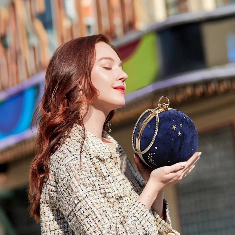 Suede Women Round Clutches Mini Handbags Wedding Purse