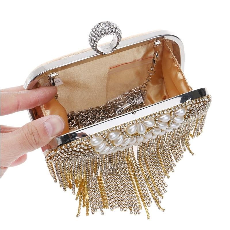 Tassel Evening Clutches Rings Diamonds Pearl Handbags