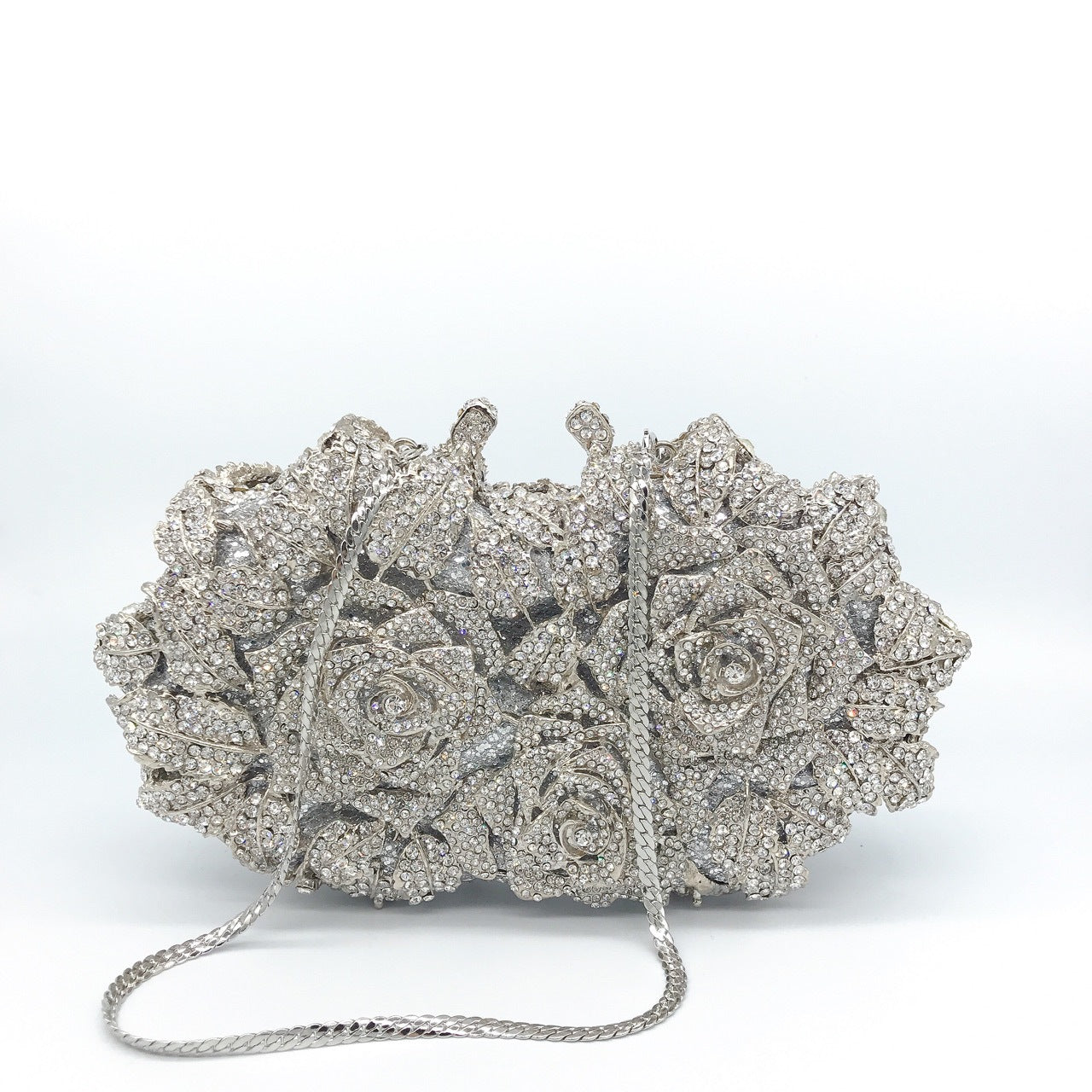 Three Roses Luxury Flower Rhinestone Clutch Bag