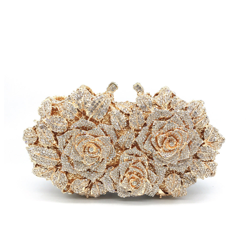 Three Roses Luxury Flower Rhinestone Clutch Bag