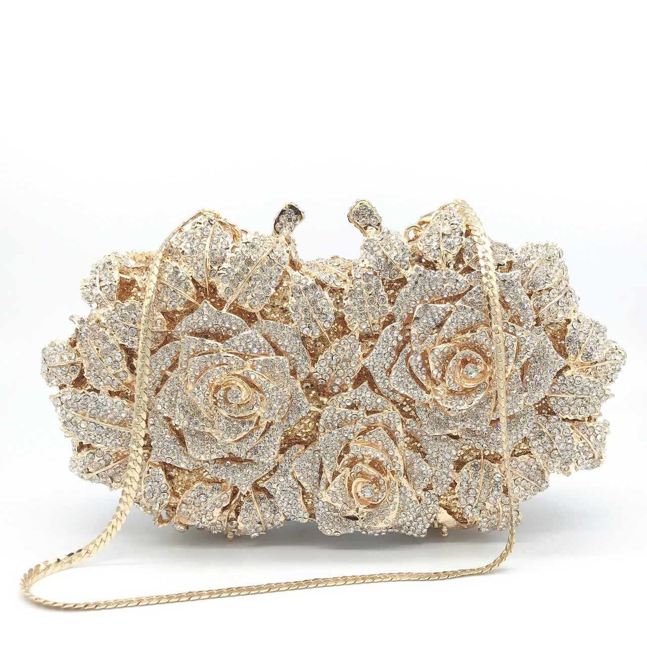 Three Roses Luxury Flower Rhinestone Clutch Bag