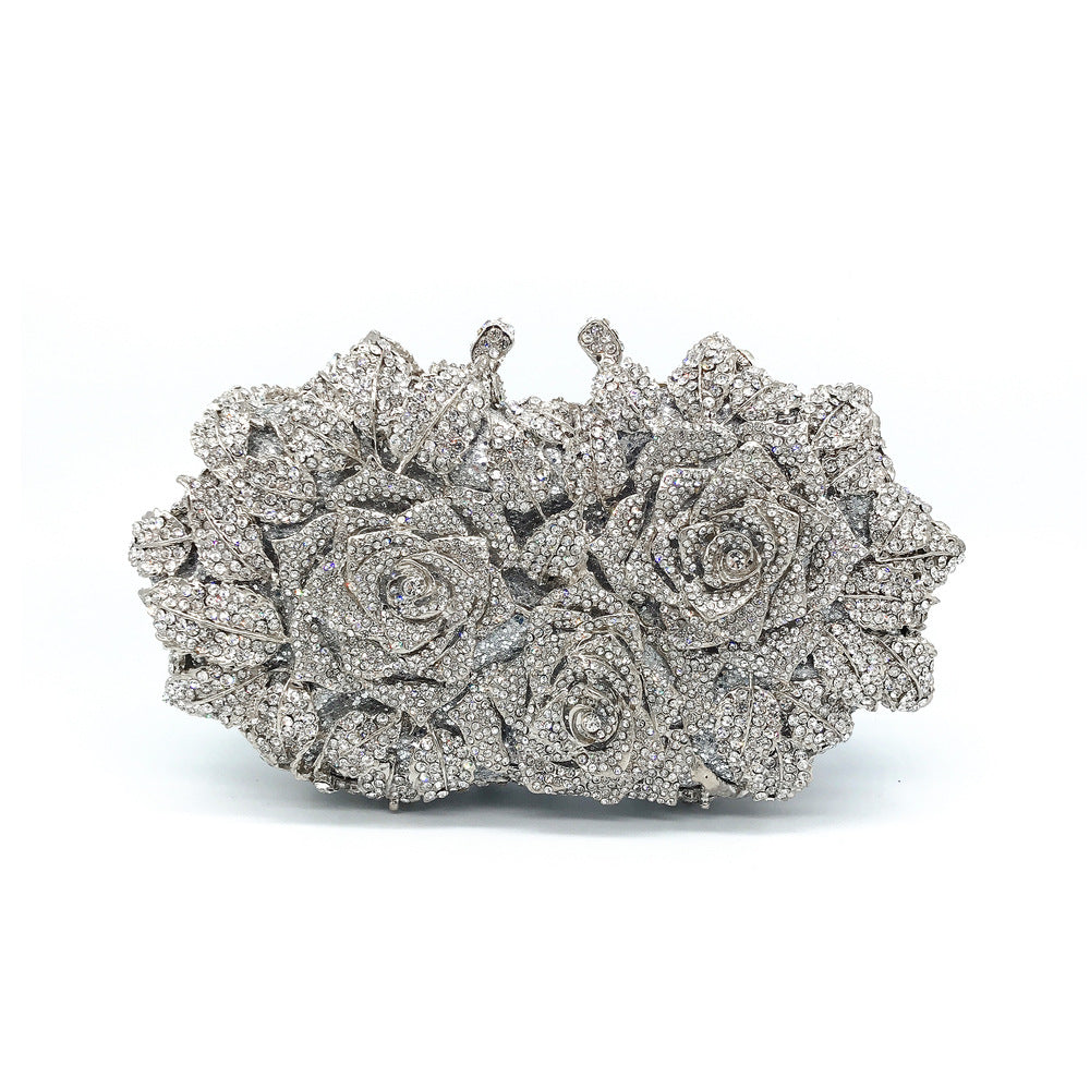 Three Roses Luxury Flower Rhinestone Clutch Bag