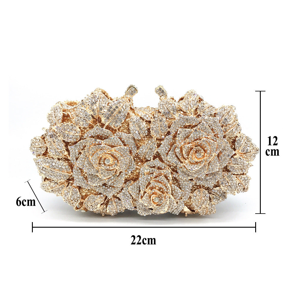 Three Roses Luxury Flower Rhinestone Clutch Bag