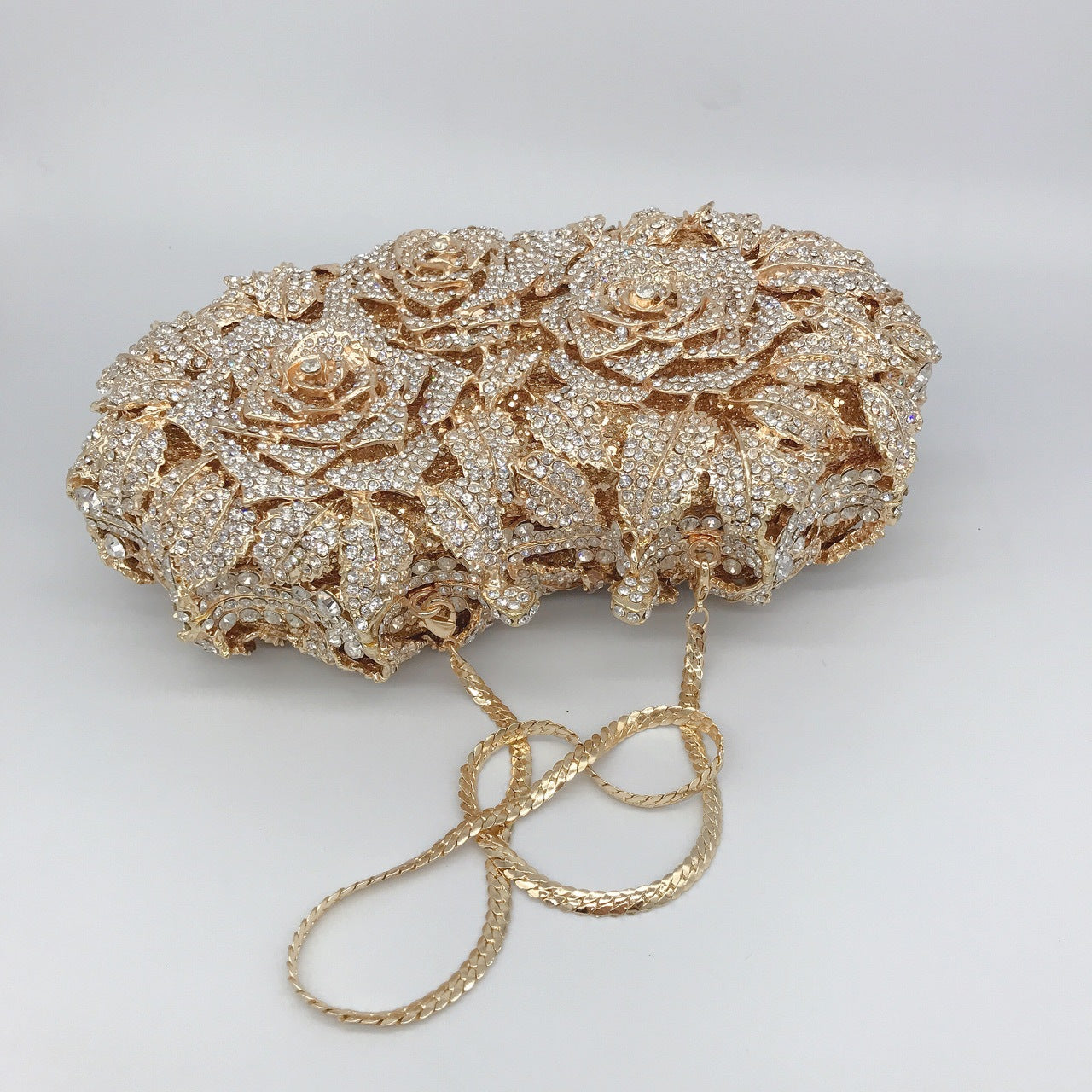 Three Roses Luxury Flower Rhinestone Clutch Bag