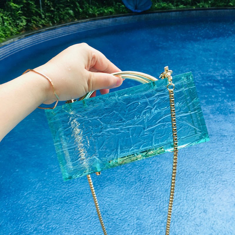 Transparent Acrylic Women Lake Blue Summer Evening Wedding Party Clutch Purse Handbag