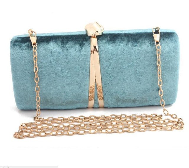 Velour Clutch Bag For Women V Shape Metal