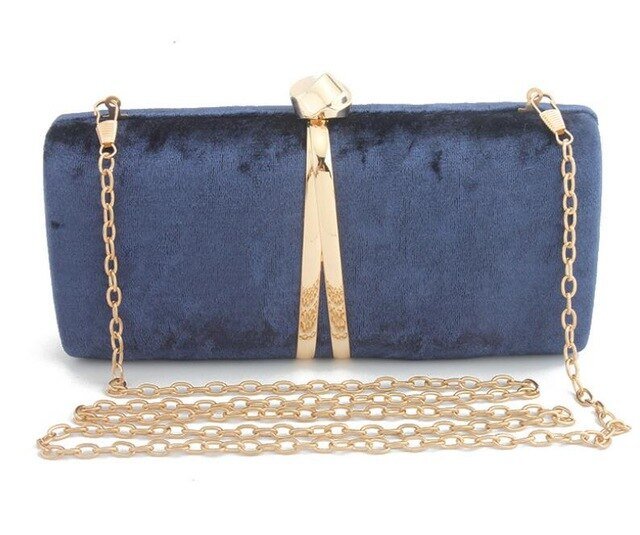 Velour Clutch Bag For Women V Shape Metal