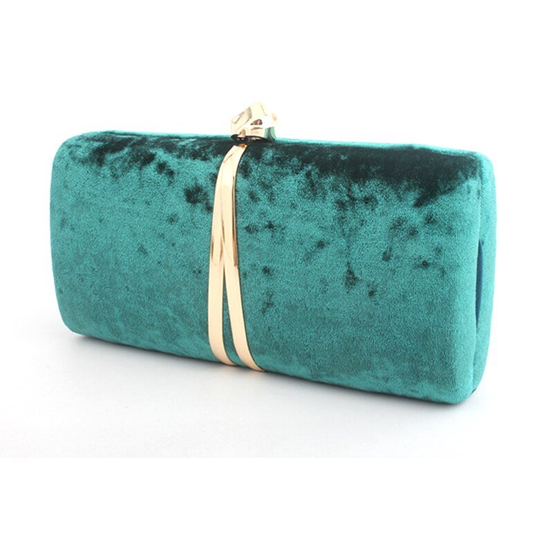 Velour Clutch Bag For Women V Shape Metal