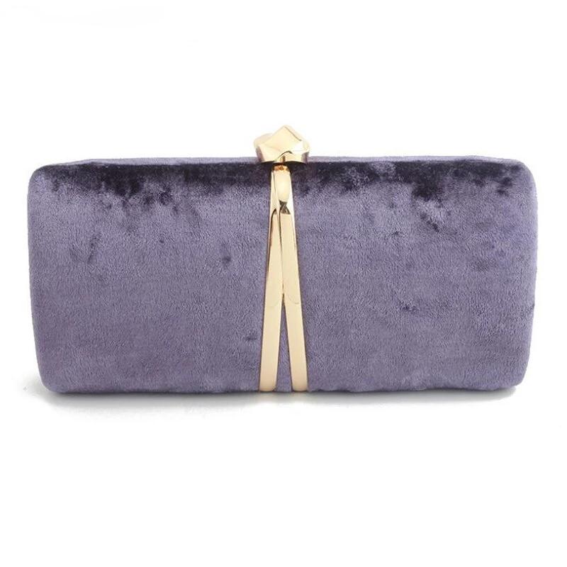Velour Clutch Bag For Women V Shape Metal