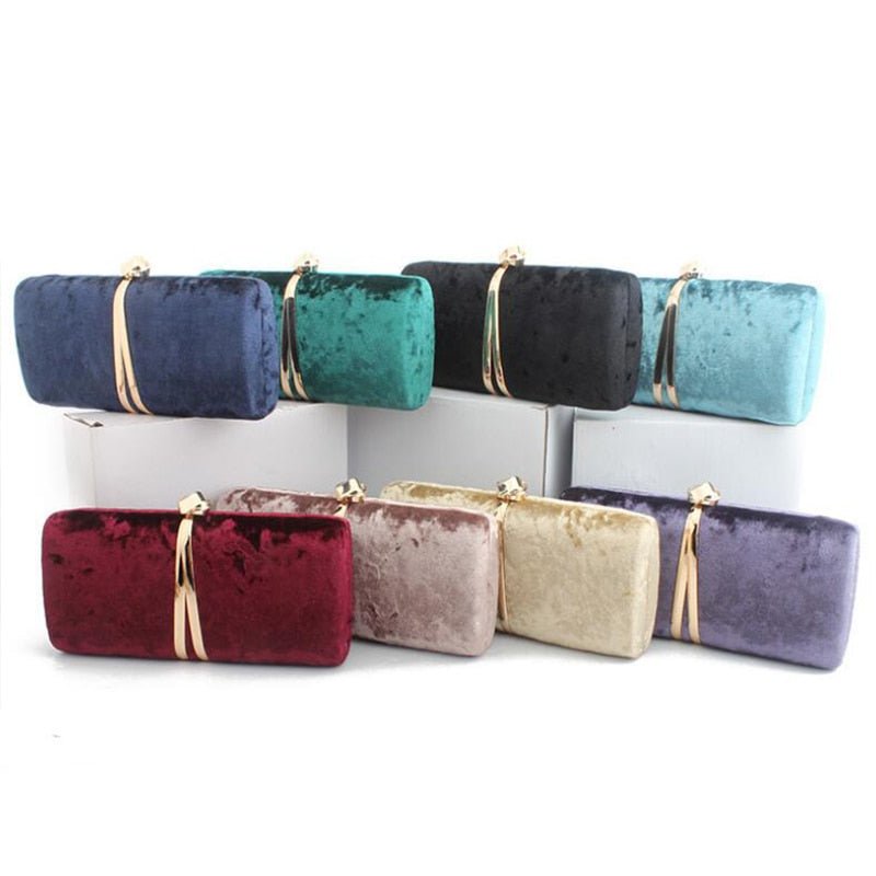 Velour Clutch Bag For Women V Shape Metal