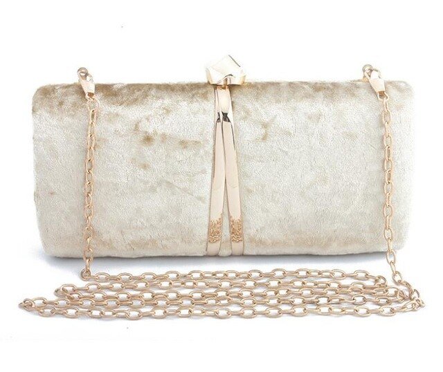 Velour Clutch Bag For Women V Shape Metal