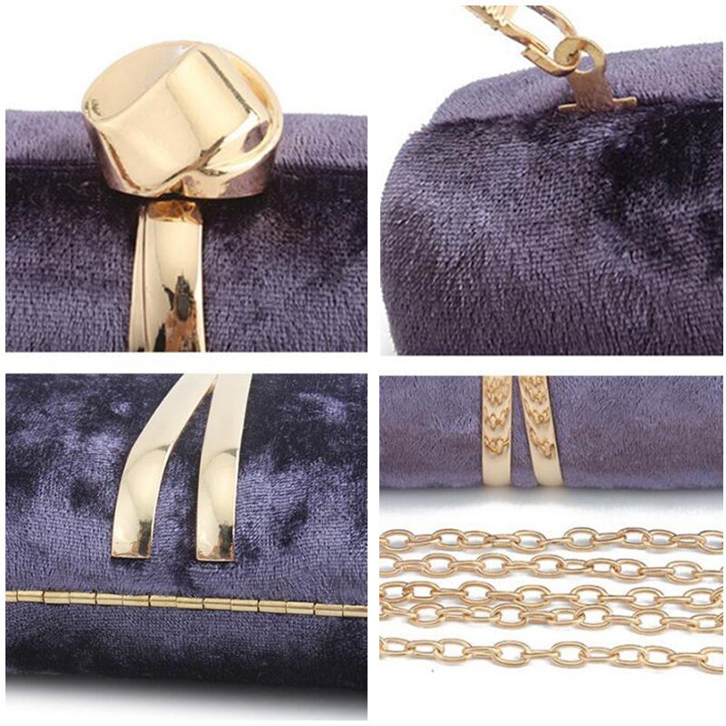 Velour Clutch Bag For Women V Shape Metal