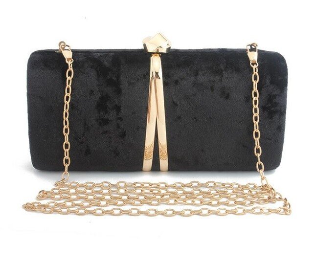 Velour Clutch Bag For Women V Shape Metal