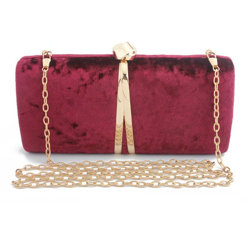 Velour Clutch Bag For Women V Shape Metal