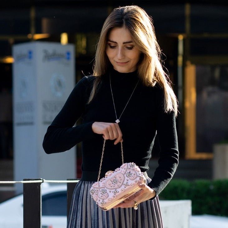 Vintage Pink Beaded Clutch Evening Bags