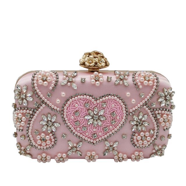 Vintage Pink Beaded Clutch Evening Bags