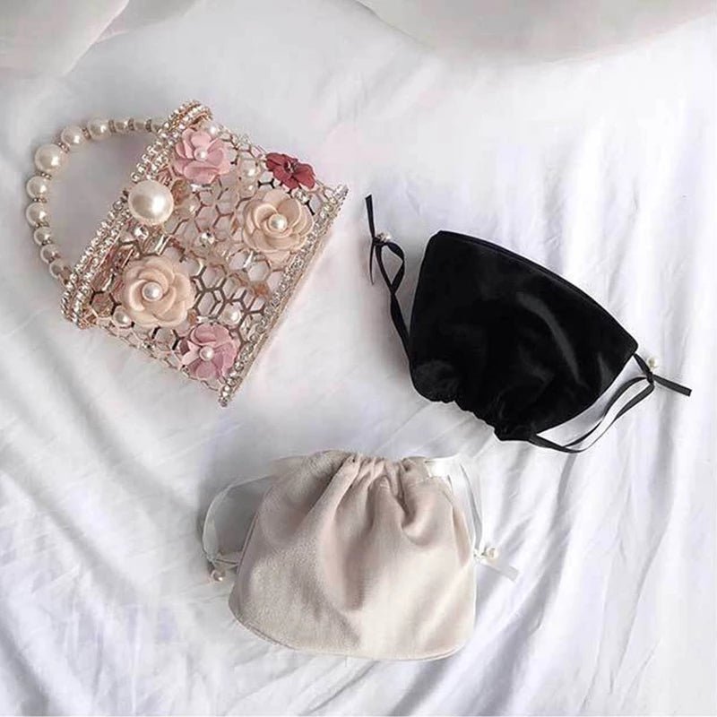 Wedding Clutch Purse Flower Pearl Handbag Rhinestone Bucket Bag