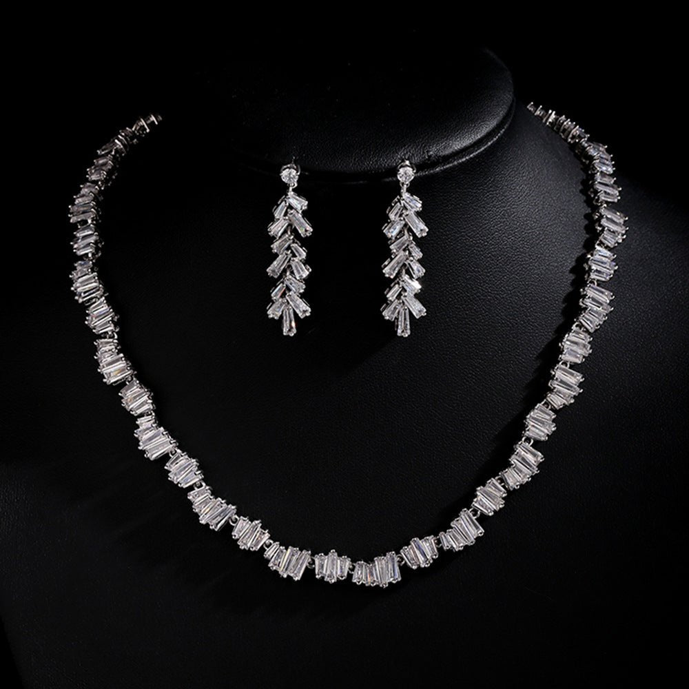 White Platinum Necklace Cubic Zirconia Wedding Jewelry Sets