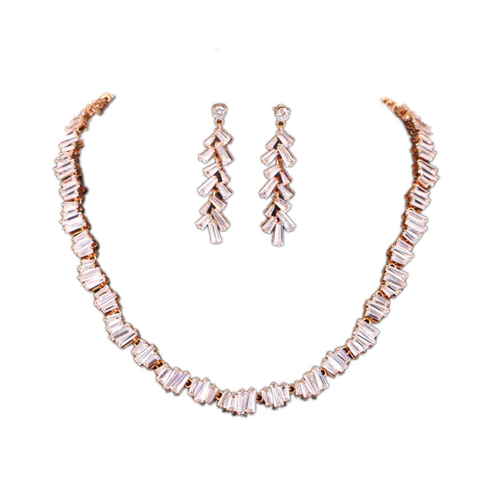White Platinum Necklace Cubic Zirconia Wedding Jewelry Sets