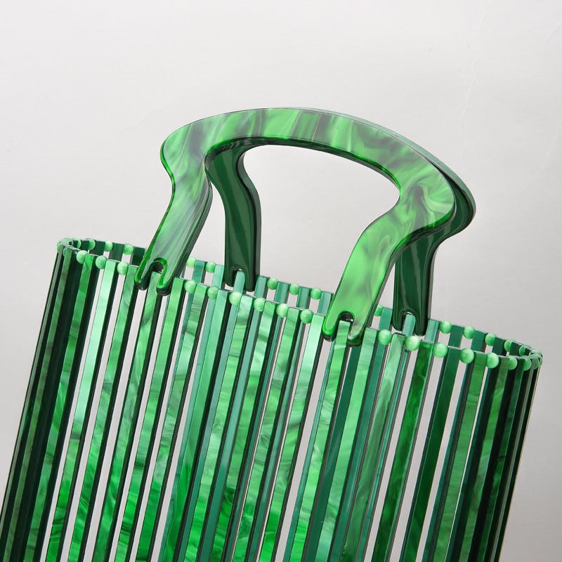 Women's Beach Acrylic Evening Clutch Bag Bucket Hand Twist Hollow Bag