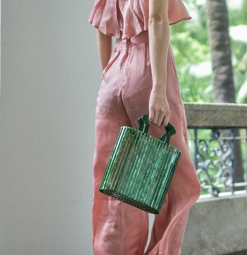 Women's Beach Acrylic Evening Clutch Bag Bucket Hand Twist Hollow Bag