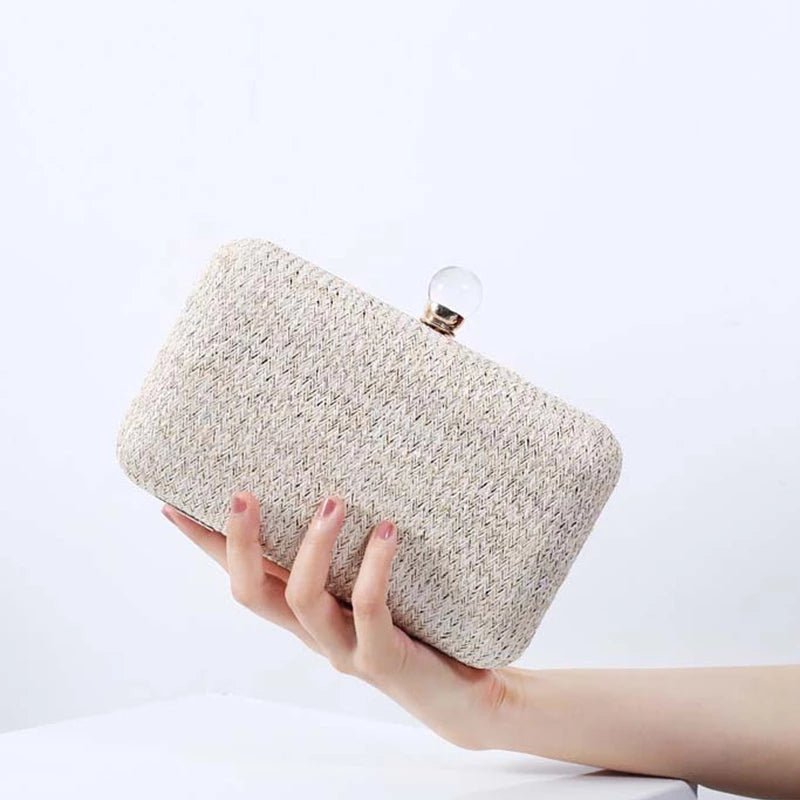 Women's Chain Handbag Straw Evening Clutch Wedding Party Purse