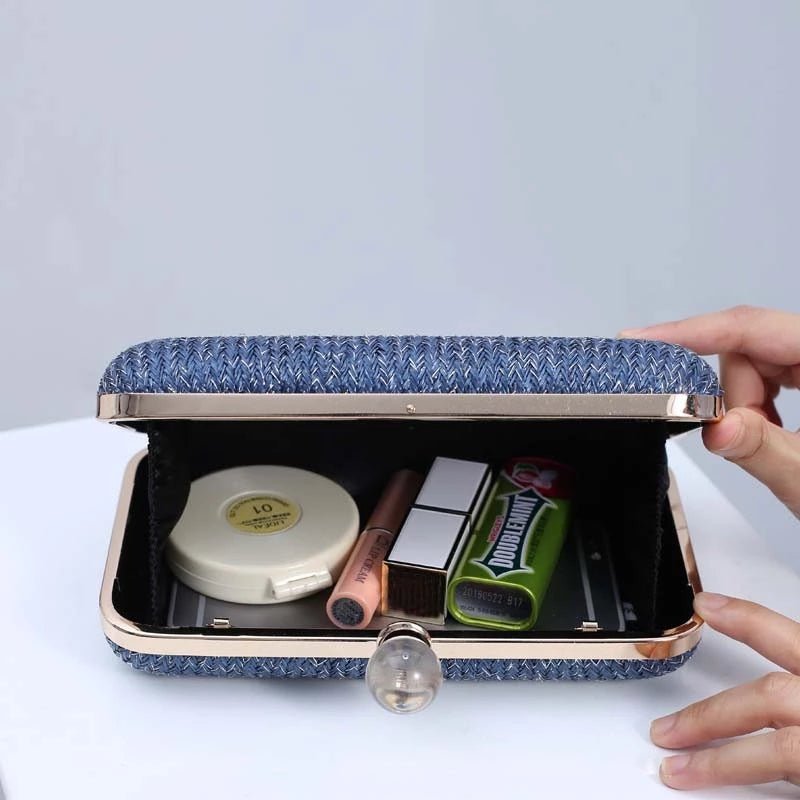 Women's Chain Handbag Straw Evening Clutch Wedding Party Purse