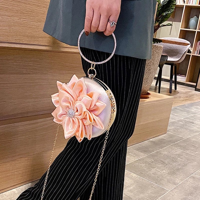 Women's Clutch Round Flower Evening Bag Wedding Party Purse