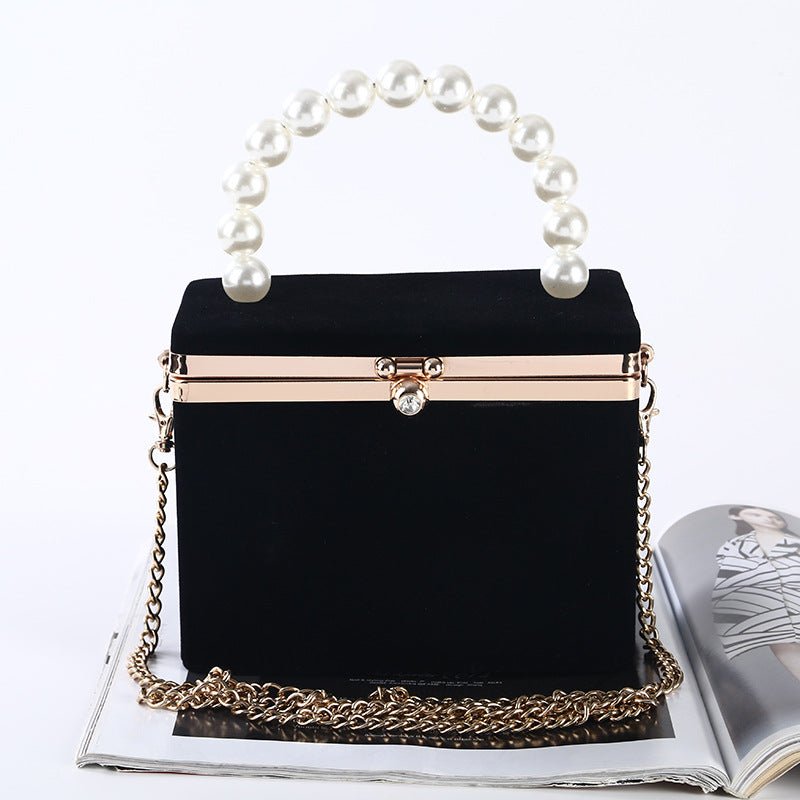 Women's Evening Wedding Clutch Purse Box Shape Pearl Handbag