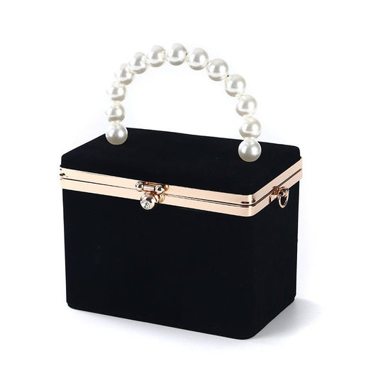 Women's Evening Wedding Clutch Purse Box Shape Pearl Handbag