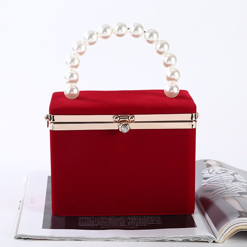Women's Evening Wedding Clutch Purse Box Shape Pearl Handbag