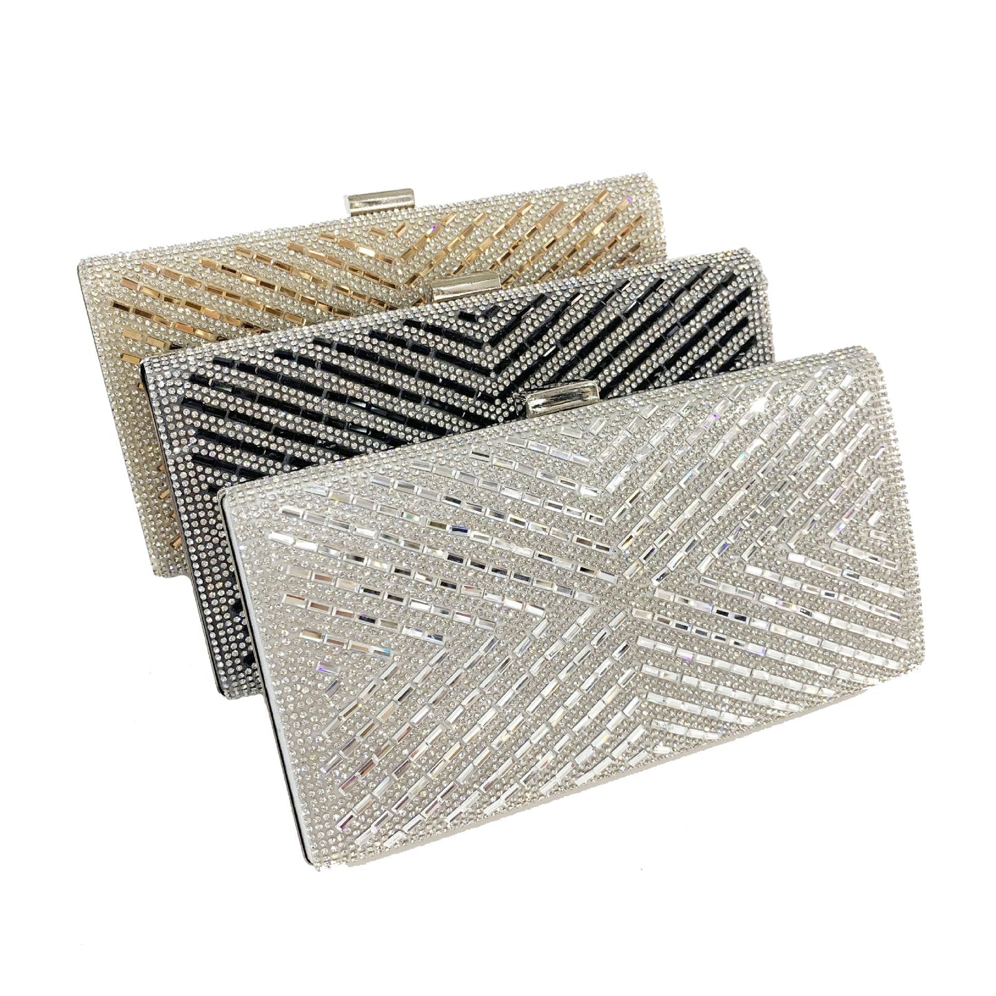 X-Striped Rhinestone Hand-held Evening Clutch Bag