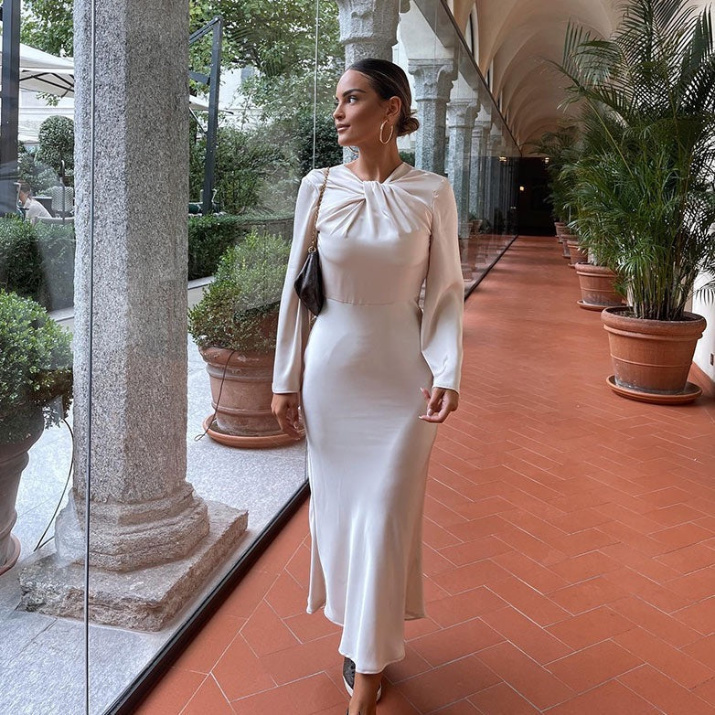 Lyla Front Knot and Backless Satin Maxi Dress