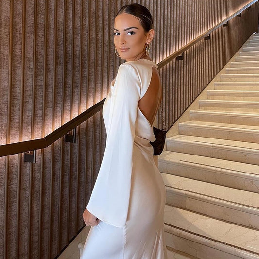 Lyla Front Knot and Backless Satin Maxi Dress