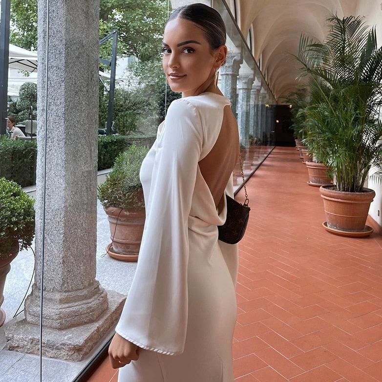 Lyla Front Knot and Backless Satin Maxi Dress