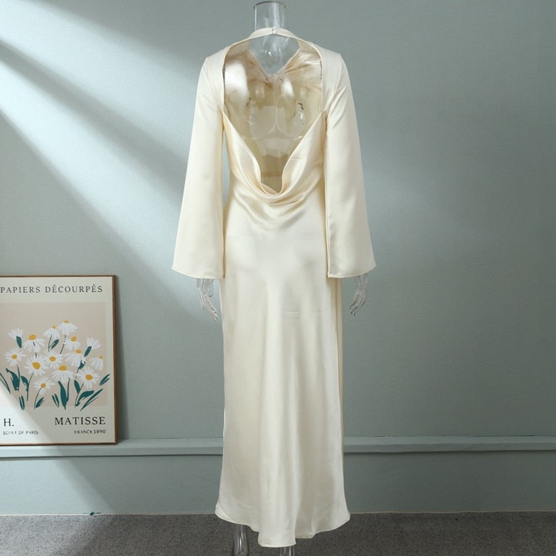 Lyla Front Knot and Backless Satin Maxi Dress