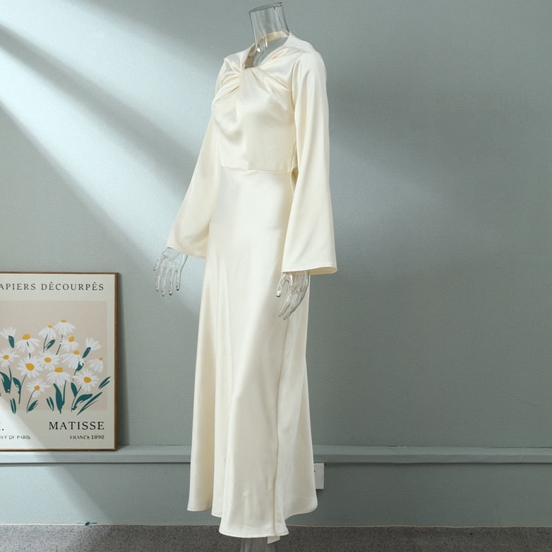 Lyla Front Knot and Backless Satin Maxi Dress