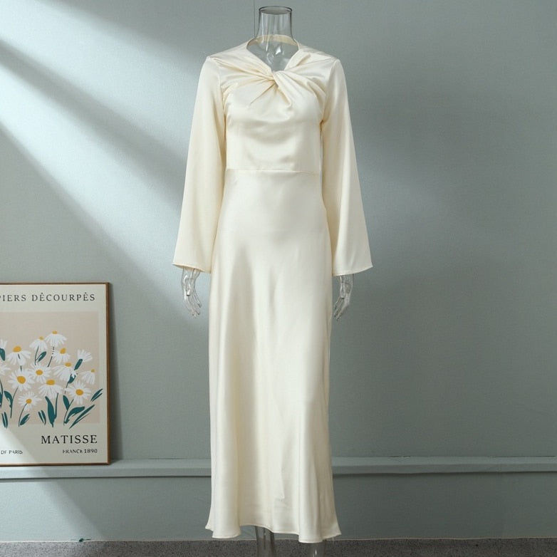 Lyla Front Knot and Backless Satin Maxi Dress