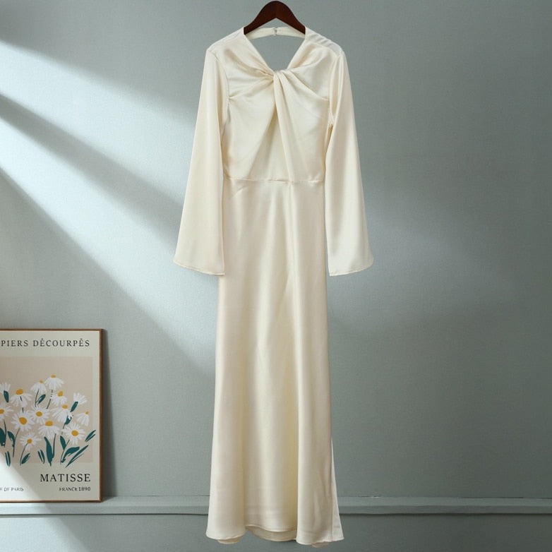 Lyla Front Knot and Backless Satin Maxi Dress