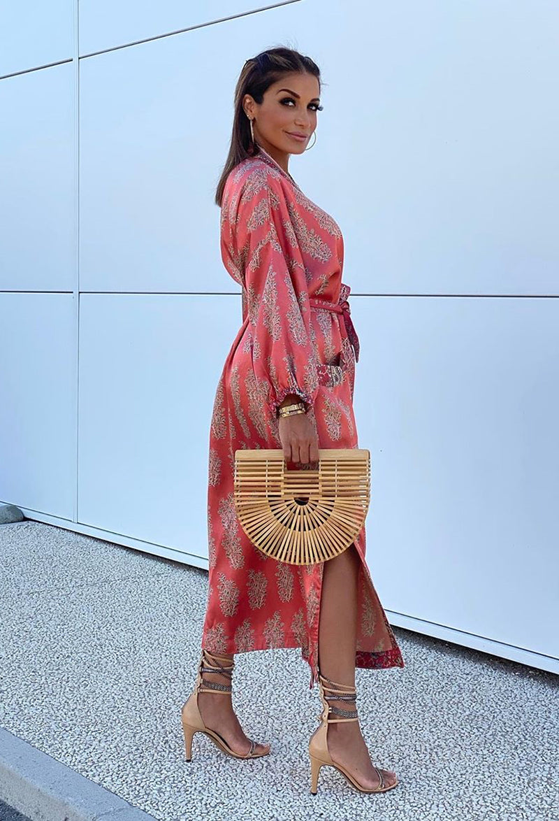 Lynn Floral Kimono Satin Robe Dress