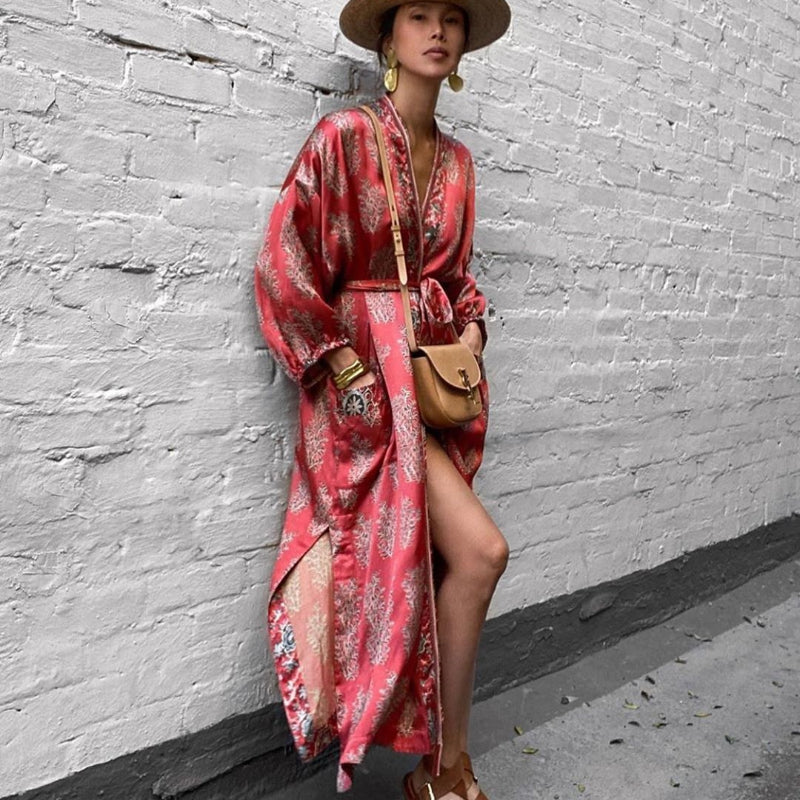 Lynn Floral Kimono Satin Robe Dress