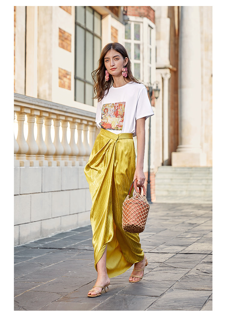 Lyssa Asymmetric Crushed Satin Wrap Skirt