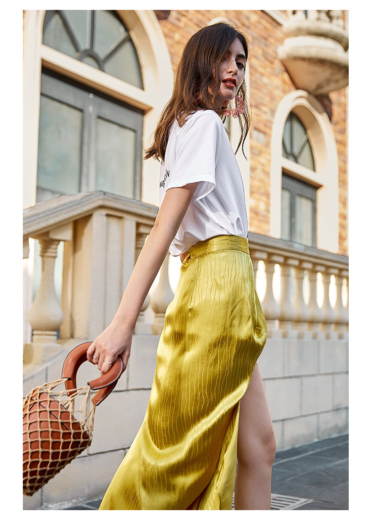 Lyssa Asymmetric Crushed Satin Wrap Skirt