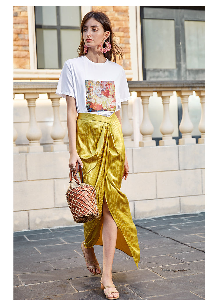 Lyssa Asymmetric Crushed Satin Wrap Skirt