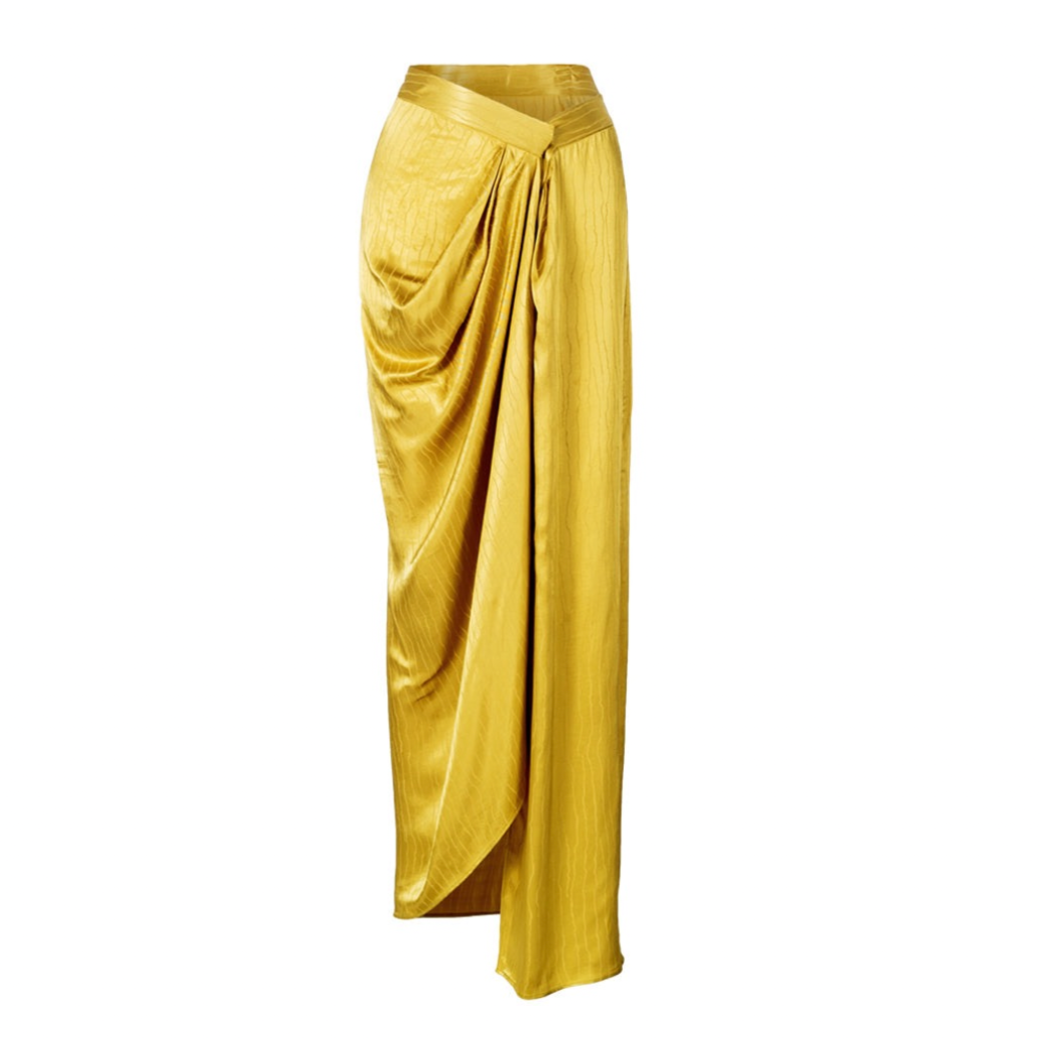 Lyssa Asymmetric Crushed Satin Wrap Skirt