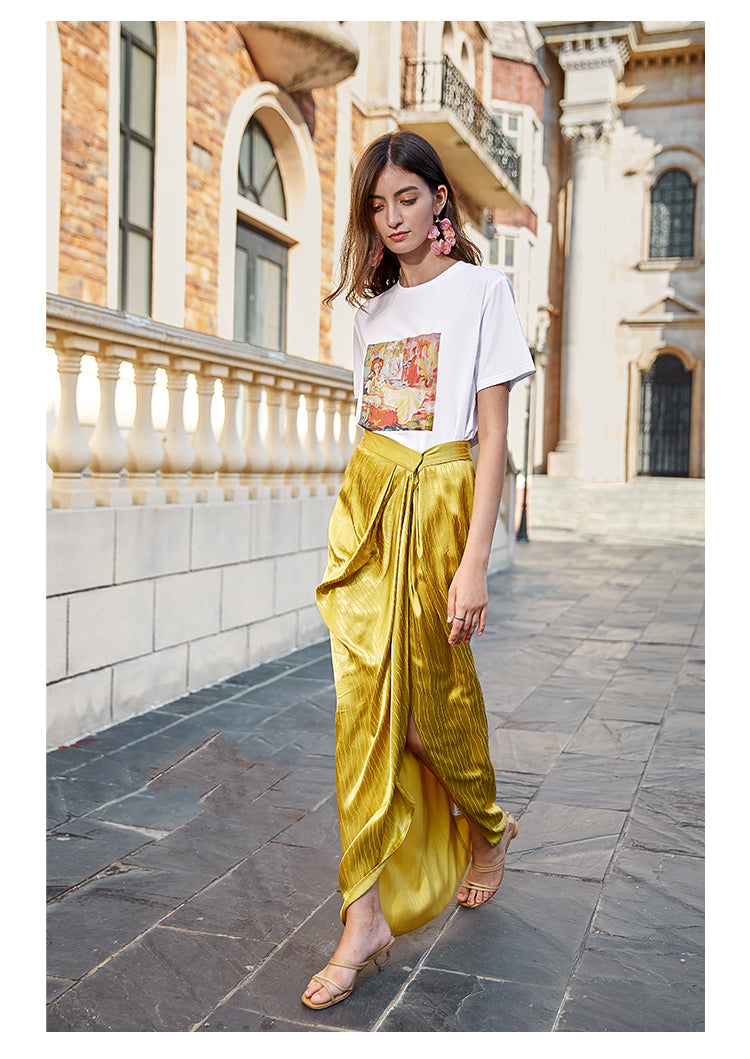 Lyssa Asymmetric Crushed Satin Wrap Skirt