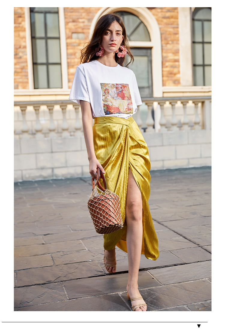 Lyssa Asymmetric Crushed Satin Wrap Skirt