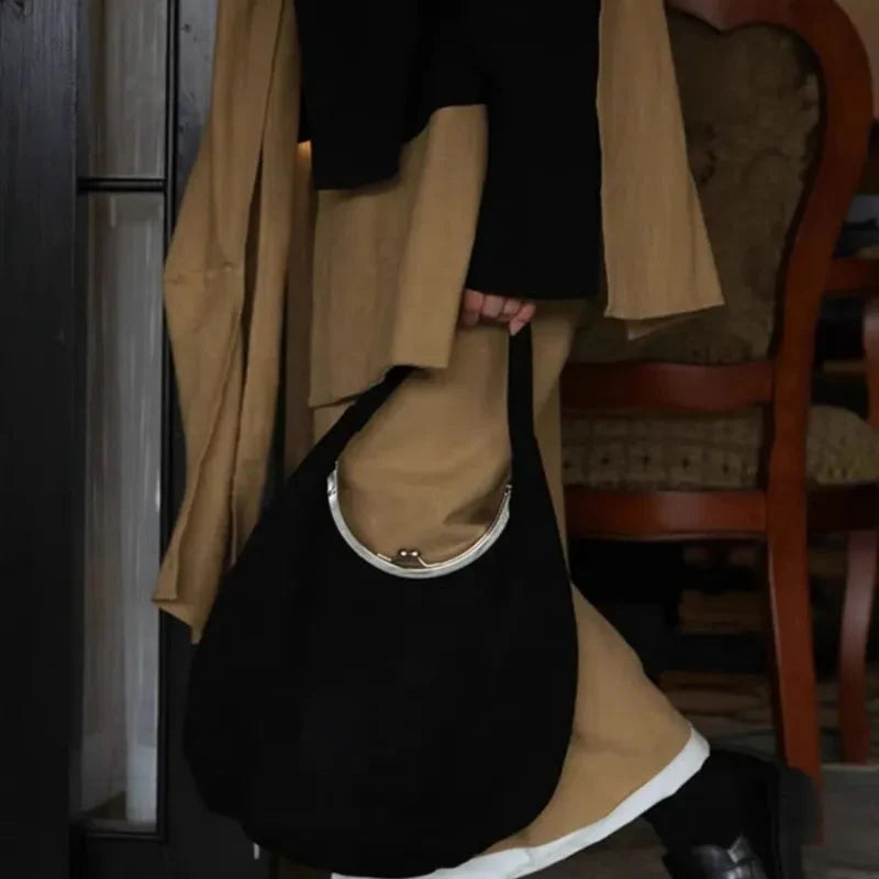 Maelle Oval Handle Suede Hobo Bag