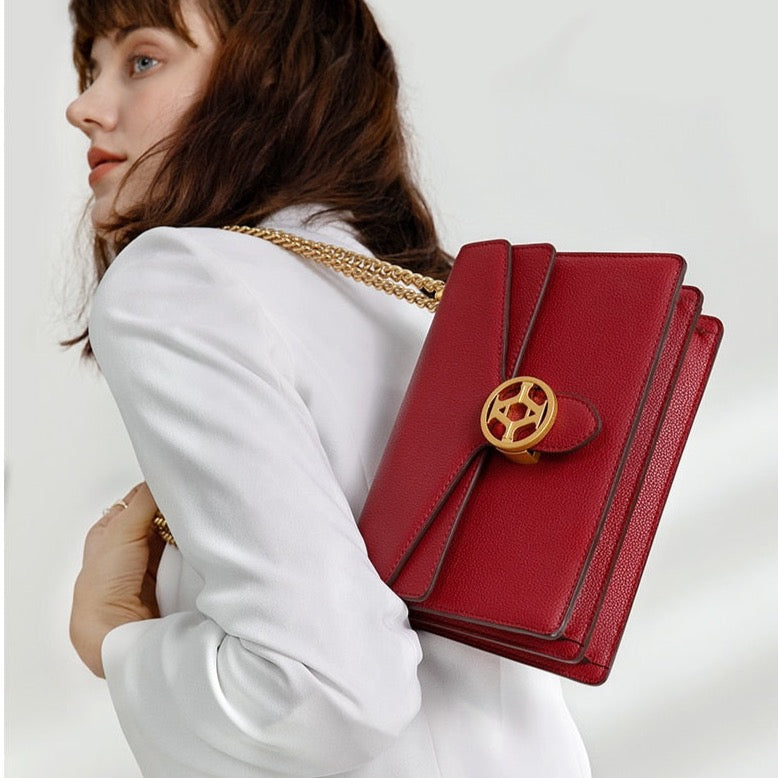 Magenta Leather Flap Bag