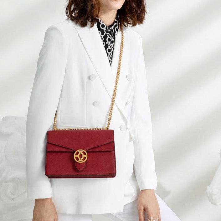 Magenta Leather Flap Bag